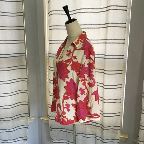 MNG Women Size SM Flowy Pink Floral 3/4 Sleeve Blouse Comfy Elegant Feminine - Picture 7 of 12